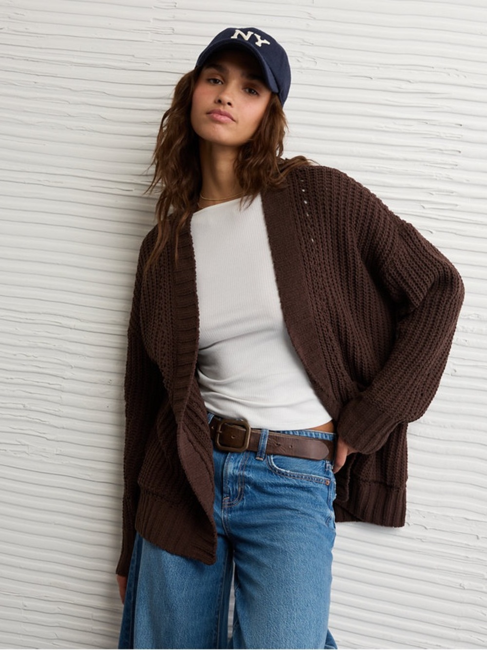 American Eagle Outfitters Chunky Open-Front Cardigan - Brown